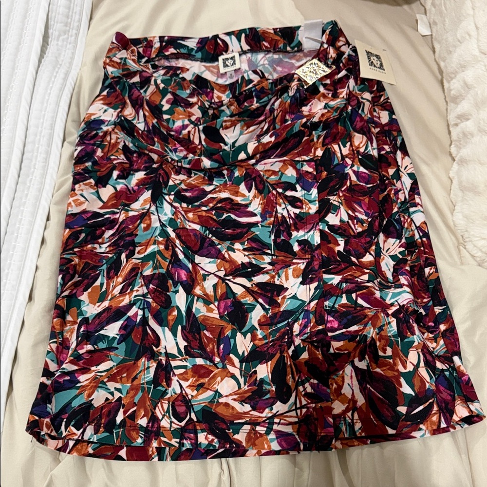 Anne Klein Colorful Leaf A-Line Skirt